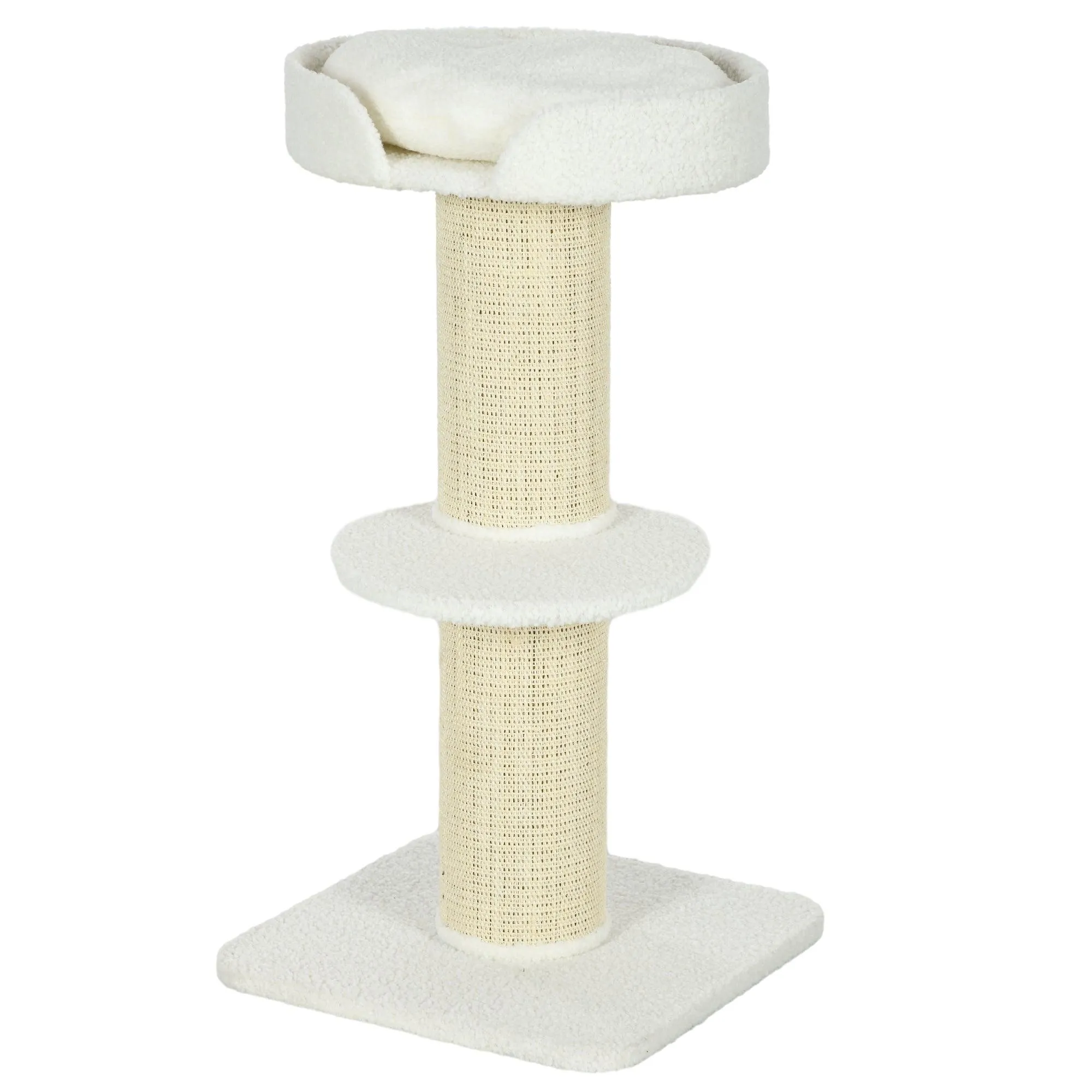 2-Tier Cat Tree with Sherpa Cushion, 91cm - Cream White