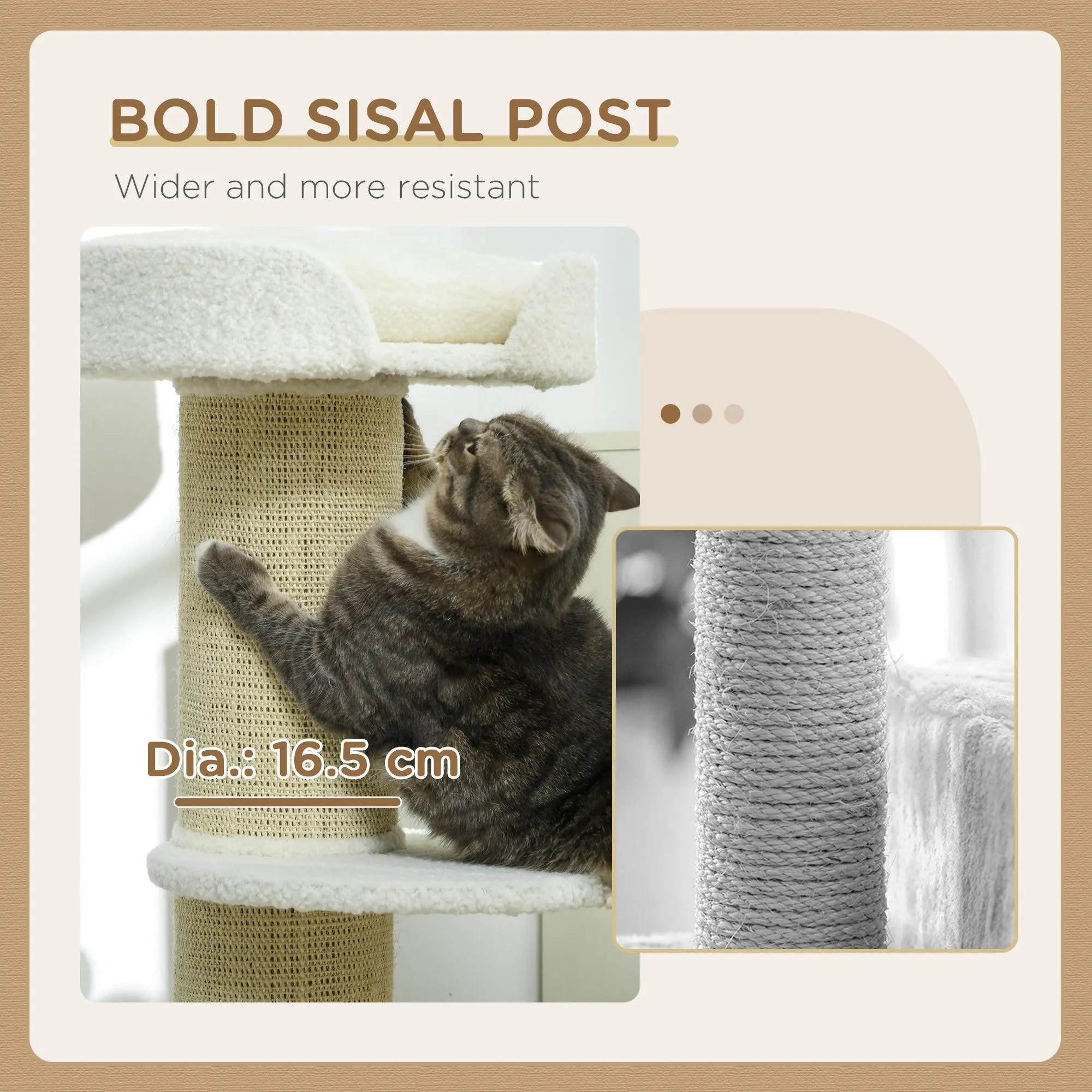 2-Tier Cat Tree with Sherpa Cushion, 91cm - Cream White