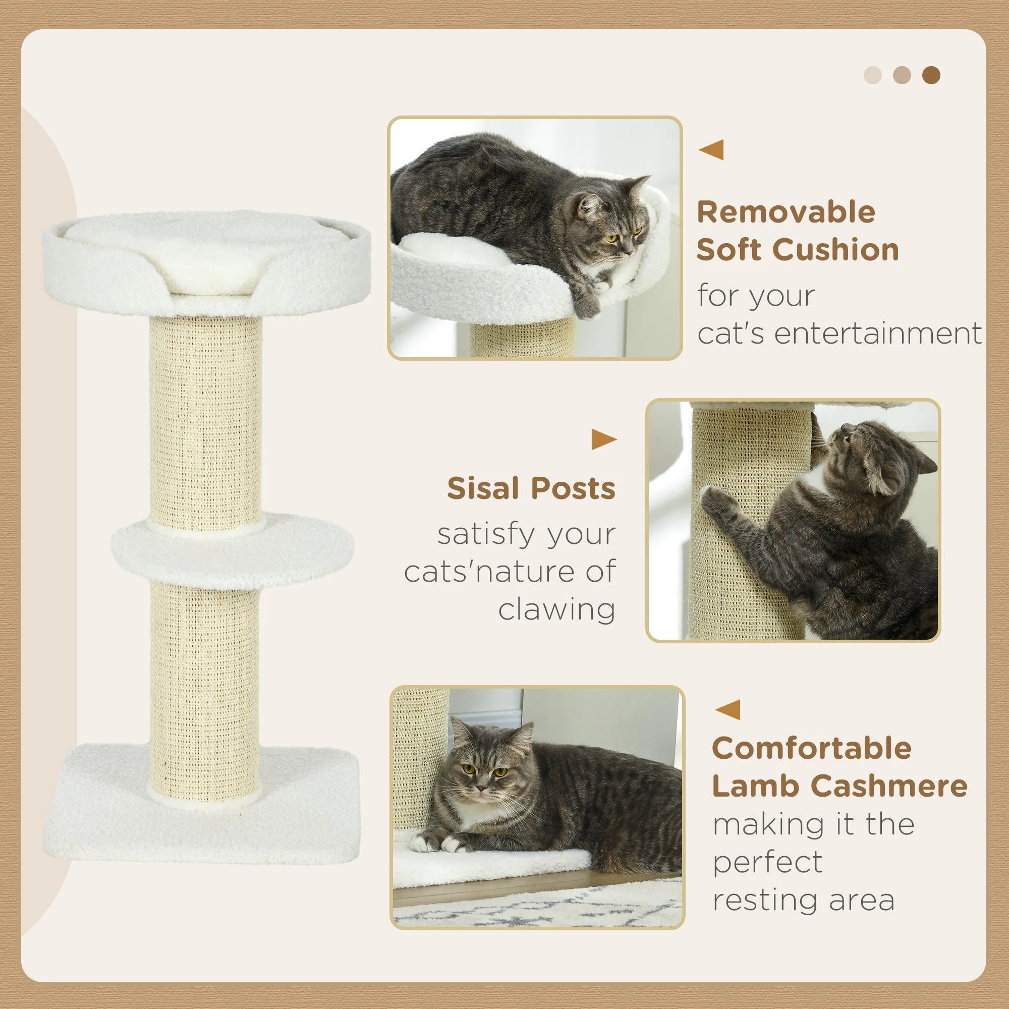 2-Tier Cat Tree with Sherpa Cushion, 91cm - Cream White
