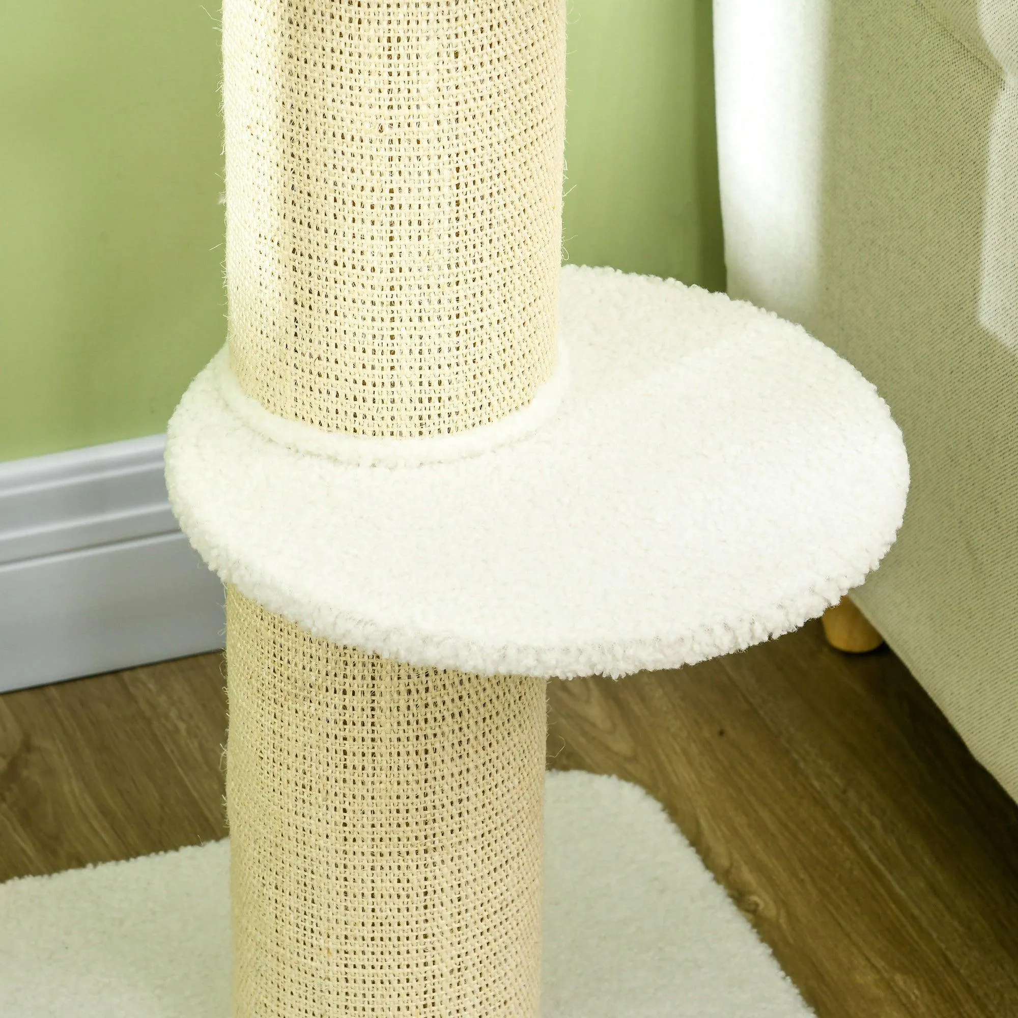 2-Tier Cat Tree with Sherpa Cushion, 91cm - Cream White