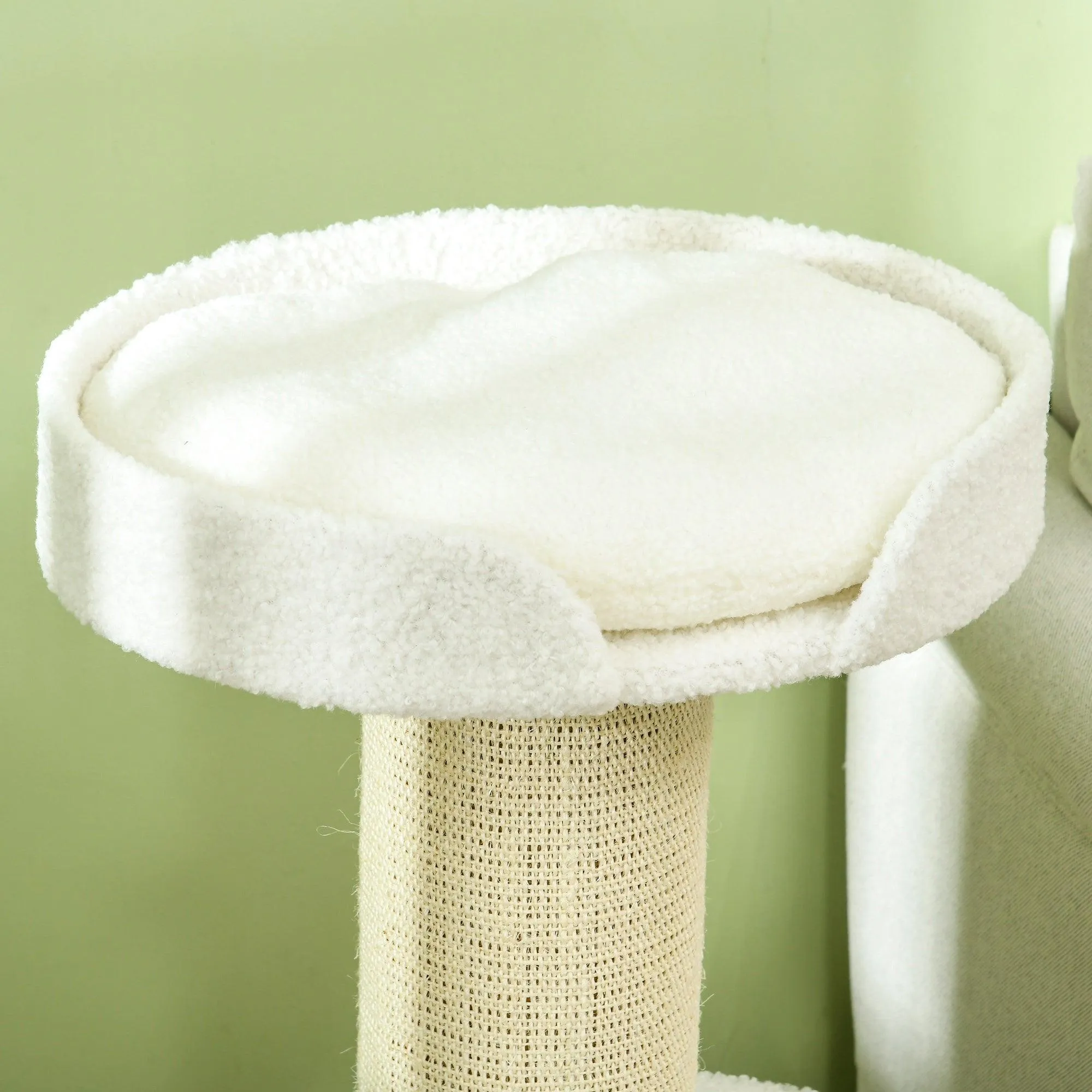 2-Tier Cat Tree with Sherpa Cushion, 91cm - Cream White