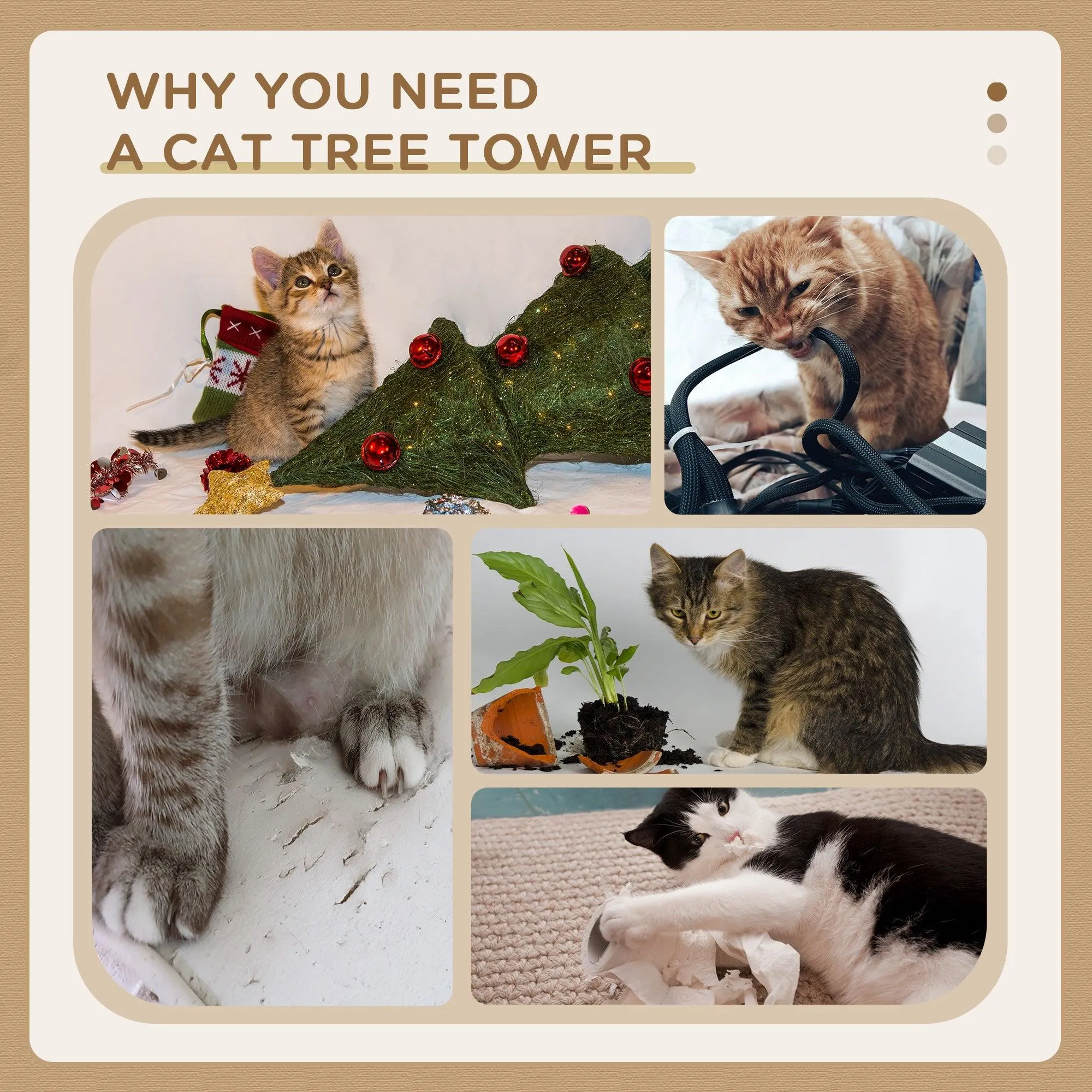 2-Tier Cat Tree with Sherpa Cushion, 91cm - Cream White