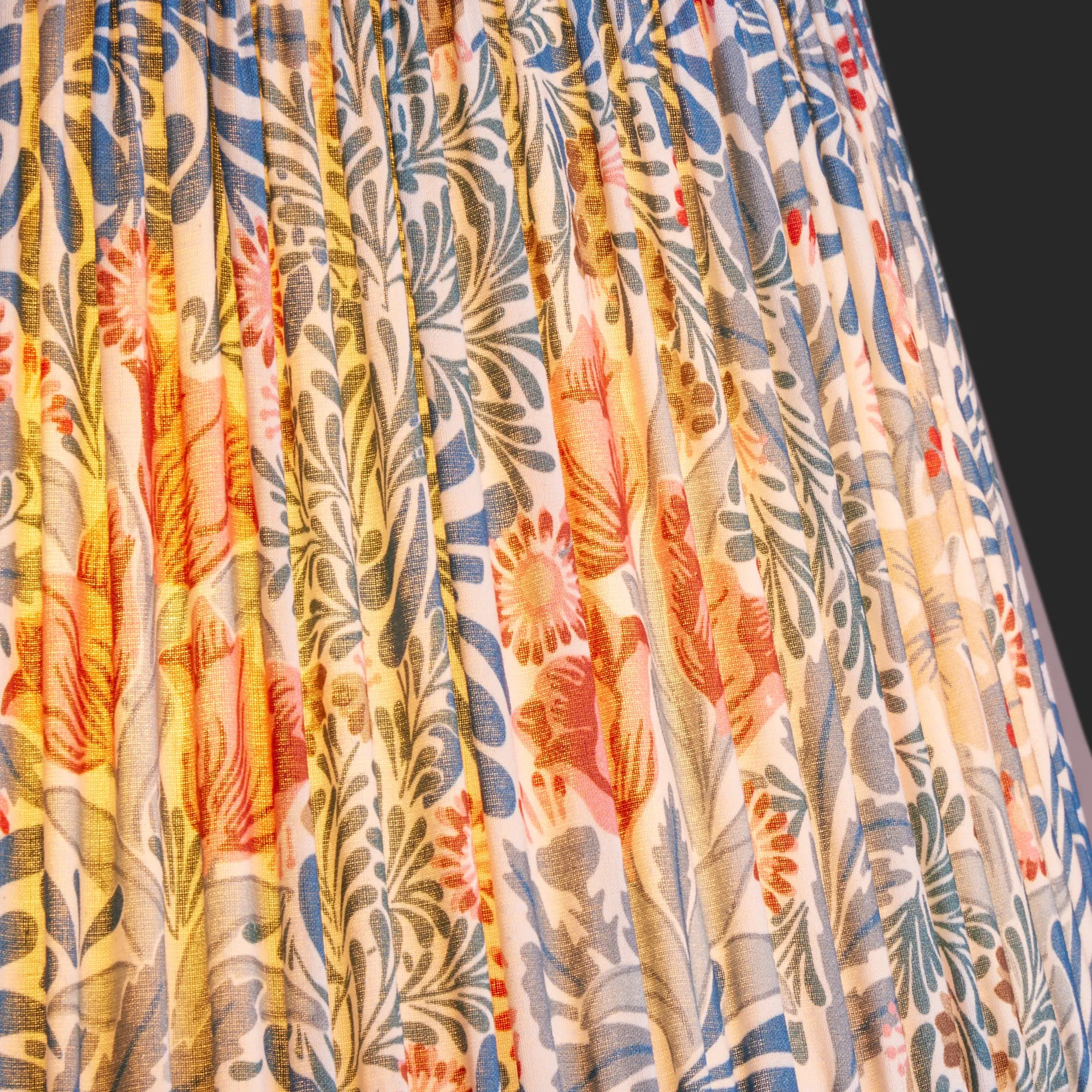 20cm empire shade in indigo and barbed berry Bower printed cotton by Morris & Co.