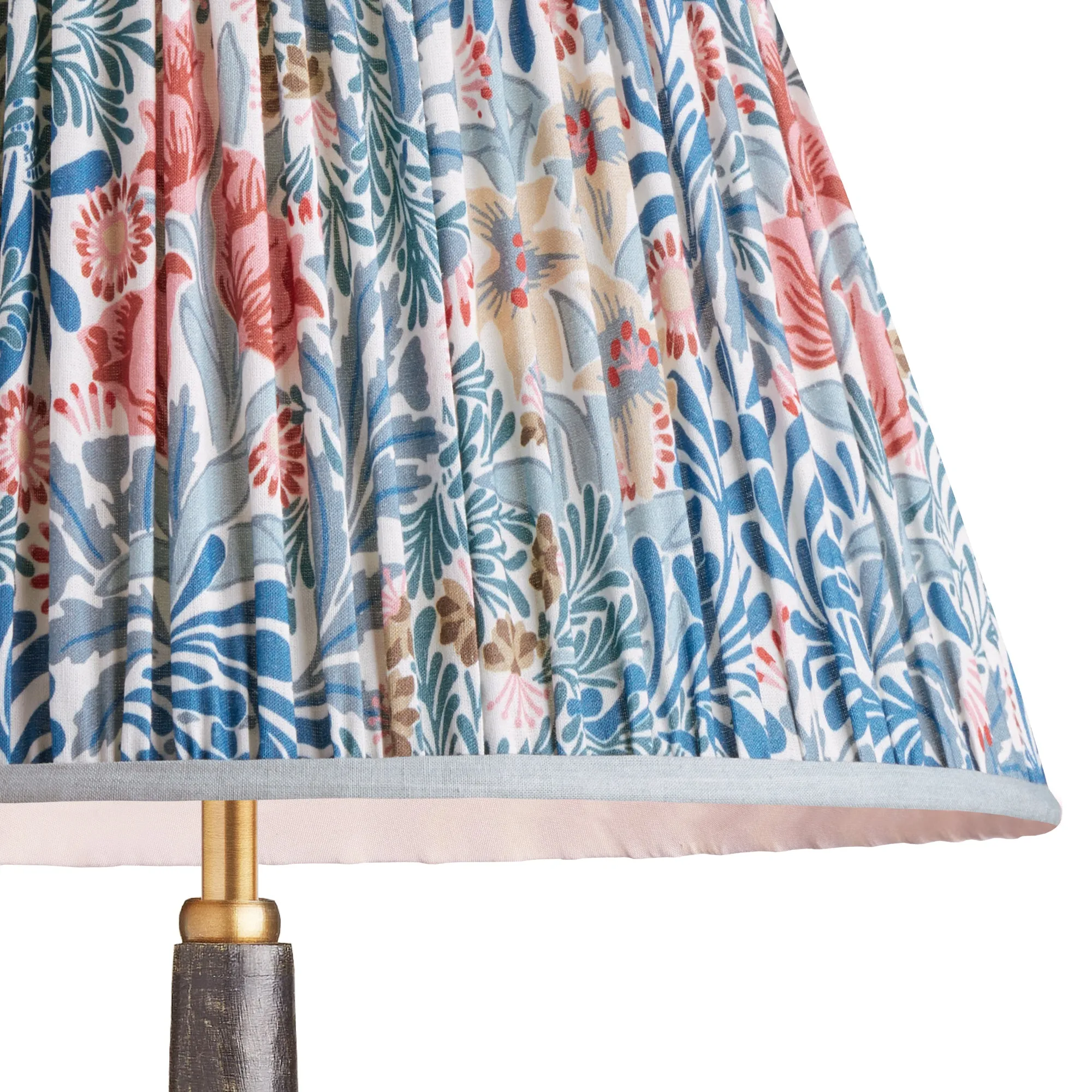 20cm empire shade in indigo and barbed berry Bower printed cotton by Morris & Co.