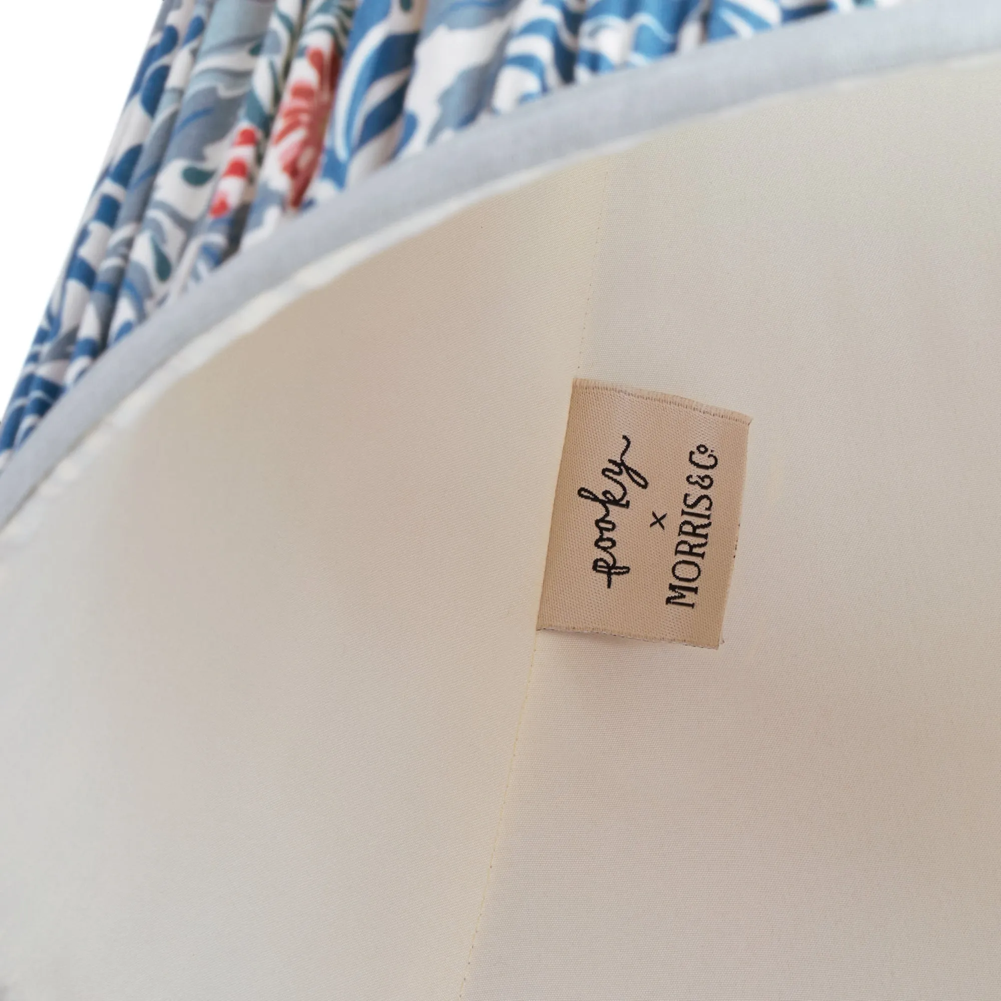 20cm empire shade in indigo and barbed berry Bower printed cotton by Morris & Co.