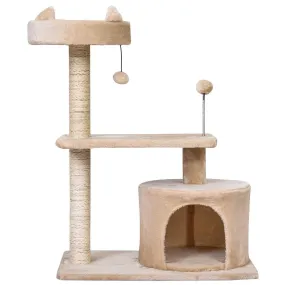 3-Tier Cat Tower w/ Hide-Away House & Ball Toys - Beige