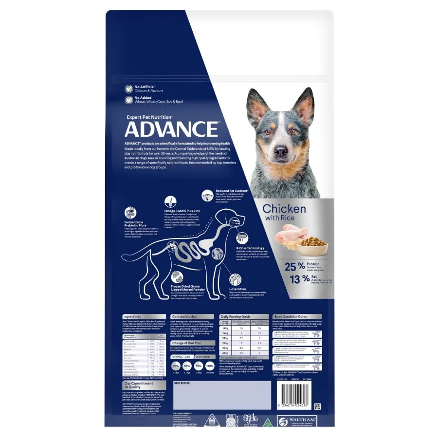 Advance Adult Healthy Weight Dry Dog Chicken And Rice Medium Breed 17kg