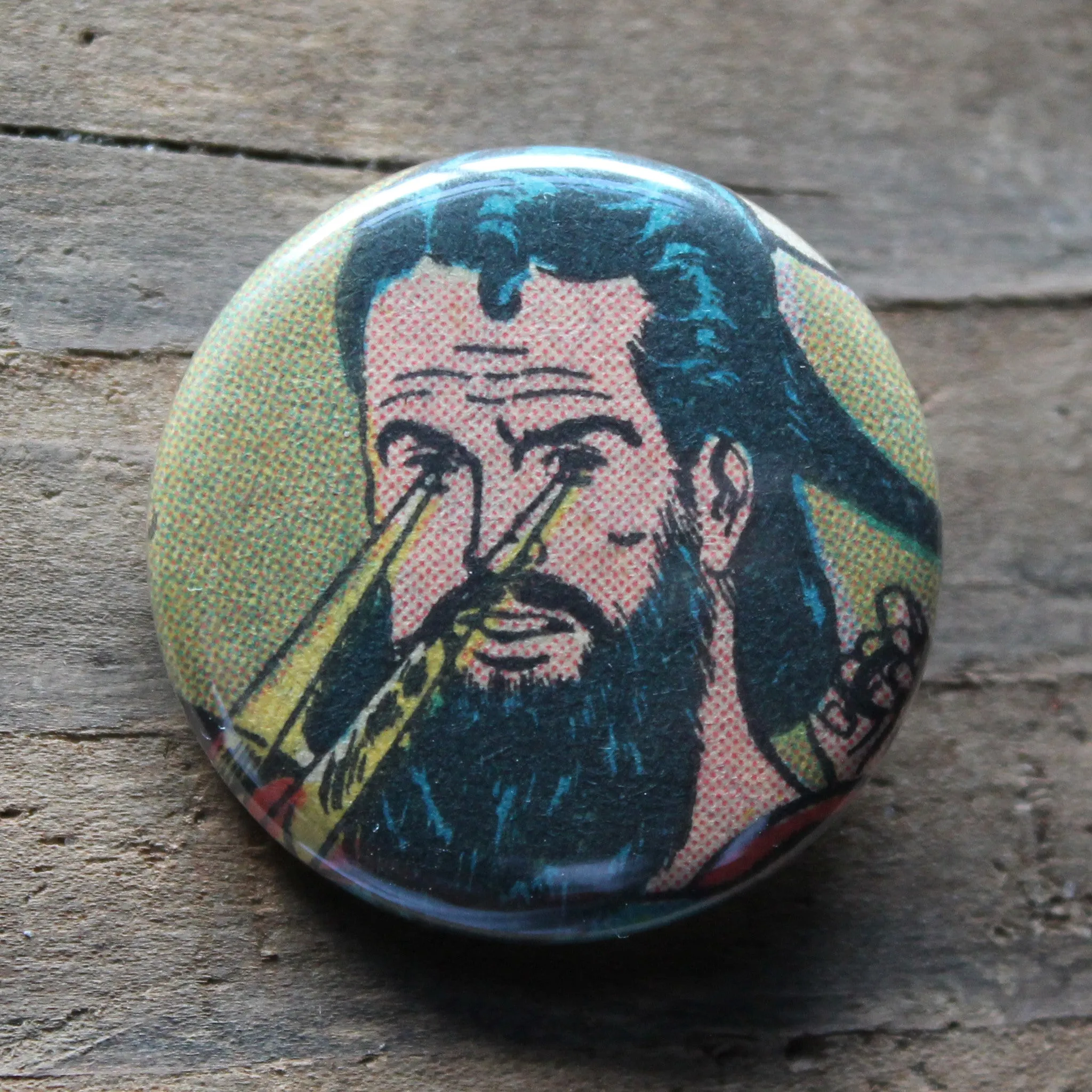 Bearded Hipster Superman with Laser Eyes pinback button