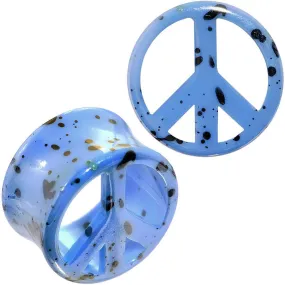 Black Speckled Blue Acrylic Peace Sign Saddle Plug Set Available in Sizes 00 Gauge to 20mm