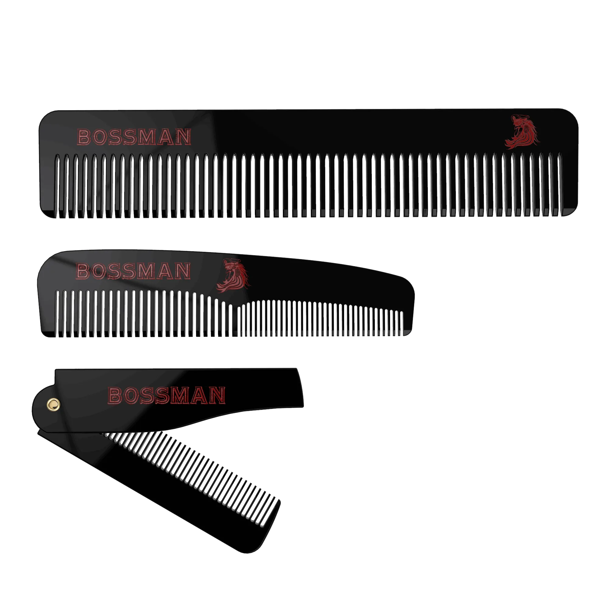 Bossman Set of 3 Acetate Beard, Mustache, Hair Combs