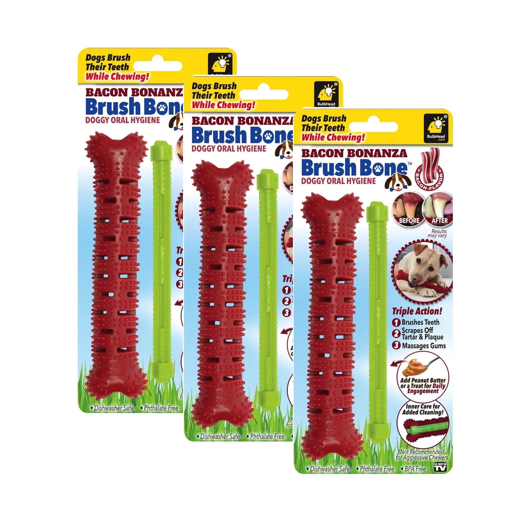 BrushBone - Dog Toothbrush Bone - Bacon Bonanza - Three Pack