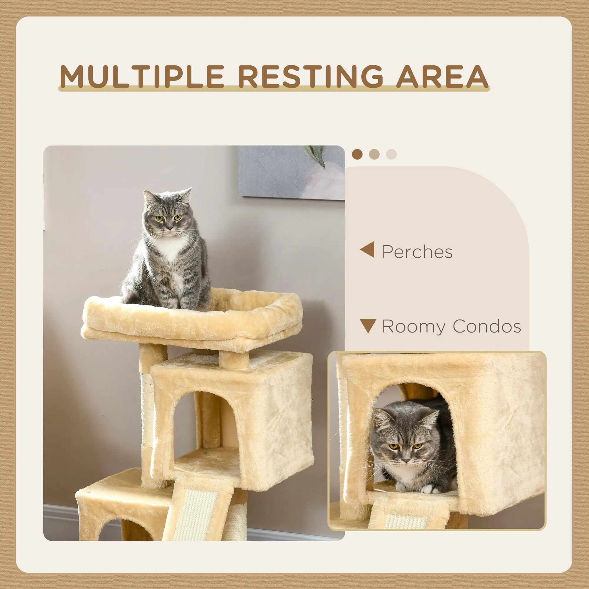 Cat Activity Tree with 2 Houses, 83cm - Cream White