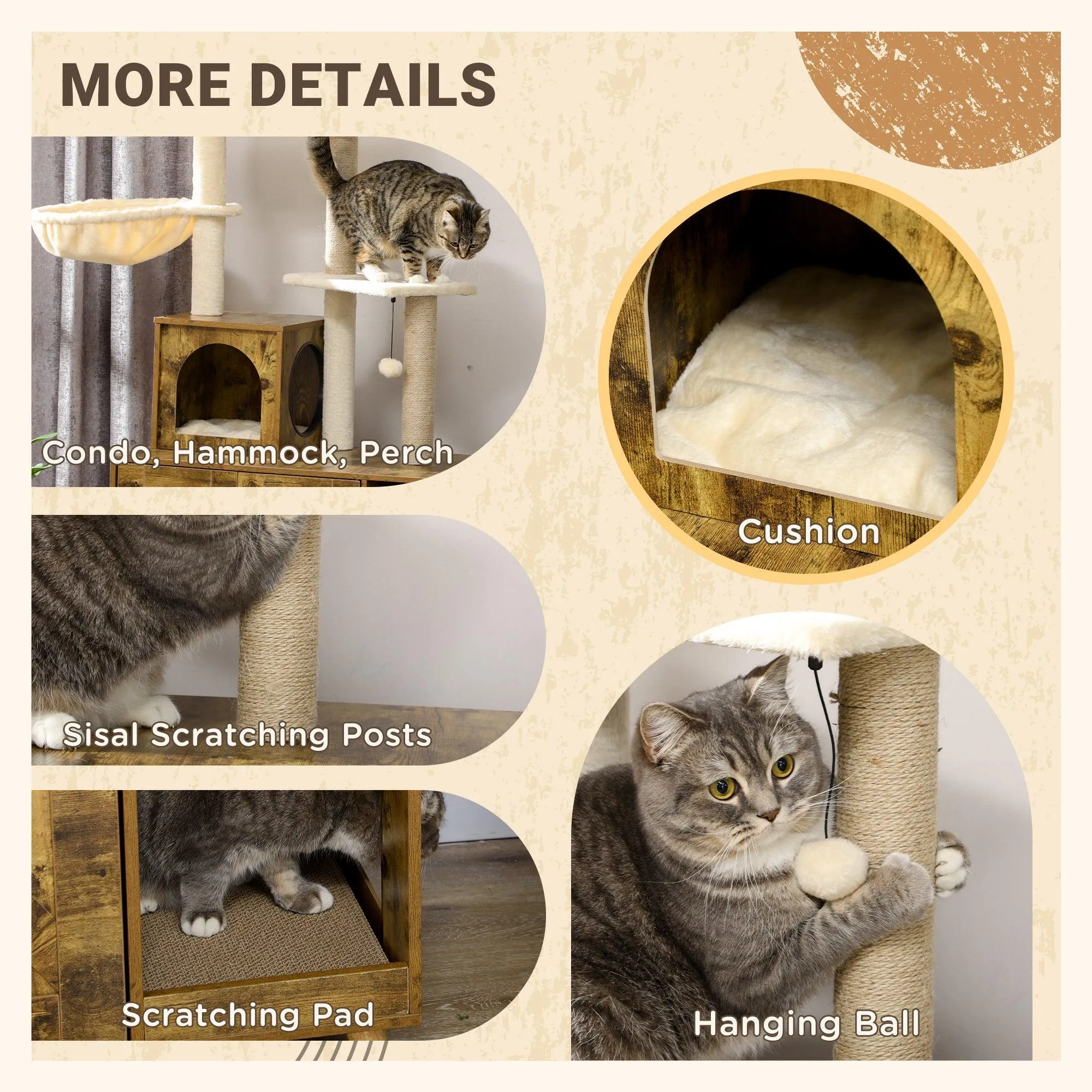 Cat Litter Enclosure w/ Cat Tree, 138cm - Rustic Brown