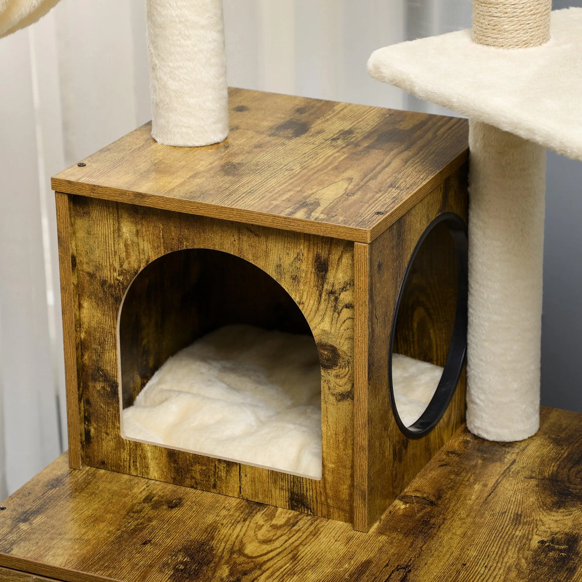 Cat Litter Enclosure w/ Cat Tree, 138cm - Rustic Brown