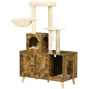 Cat Litter Enclosure w/ Cat Tree, 138cm - Rustic Brown