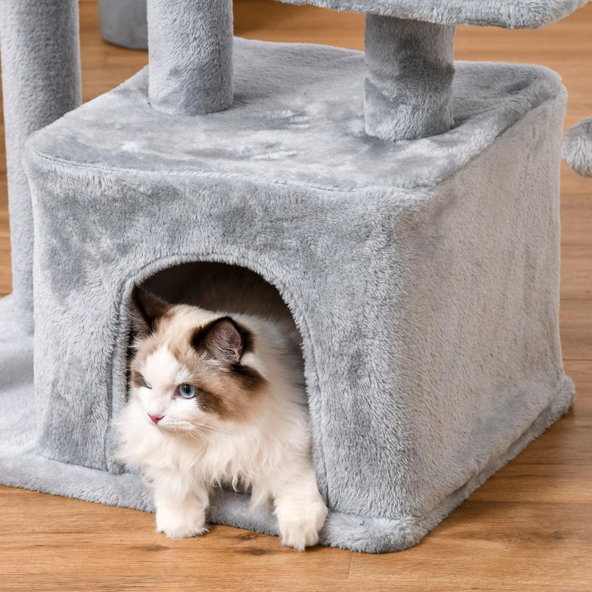 Cat Tower with Perch and Hanging Ball Toy, 114cm - Grey