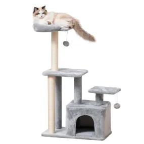 Cat Tower with Perch and Hanging Ball Toy, 114cm - Grey