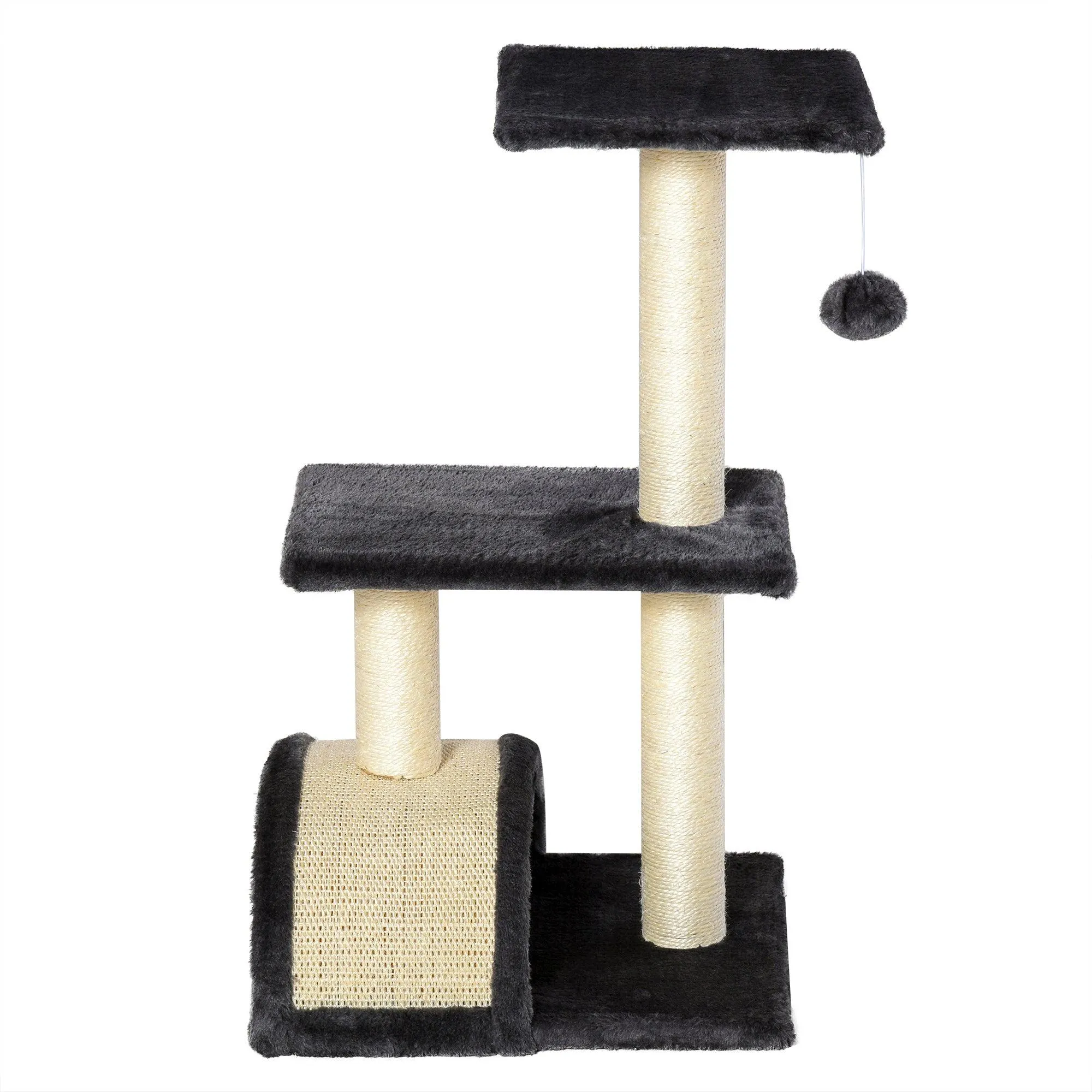 Cat Tower with Scratching Post Pad and Hanging Ball, 72cm - Black