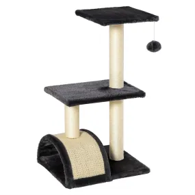Cat Tower with Scratching Post Pad and Hanging Ball, 72cm - Black