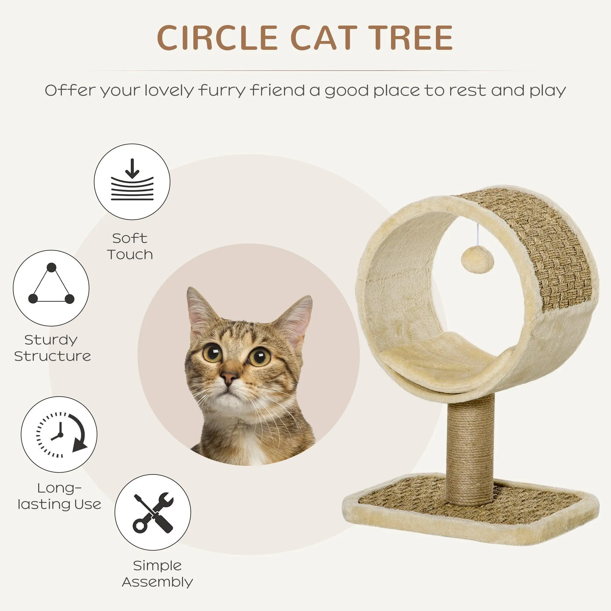 Cat Tower with Tunnel & Ball Toy - Beige