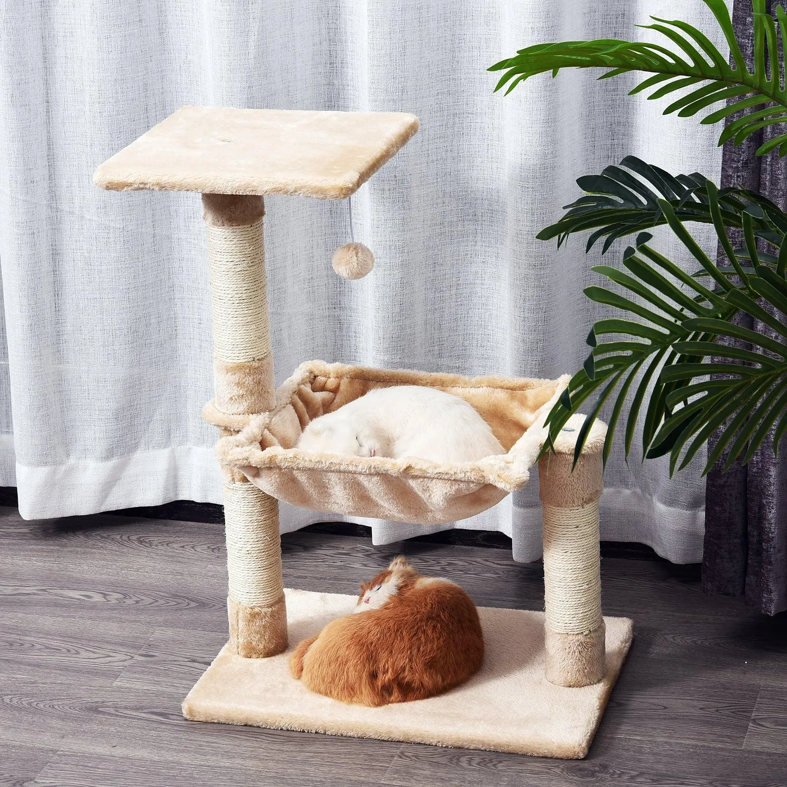 Cat Tree Hammock Bed w/ Scratching Post, 70cm - Beige