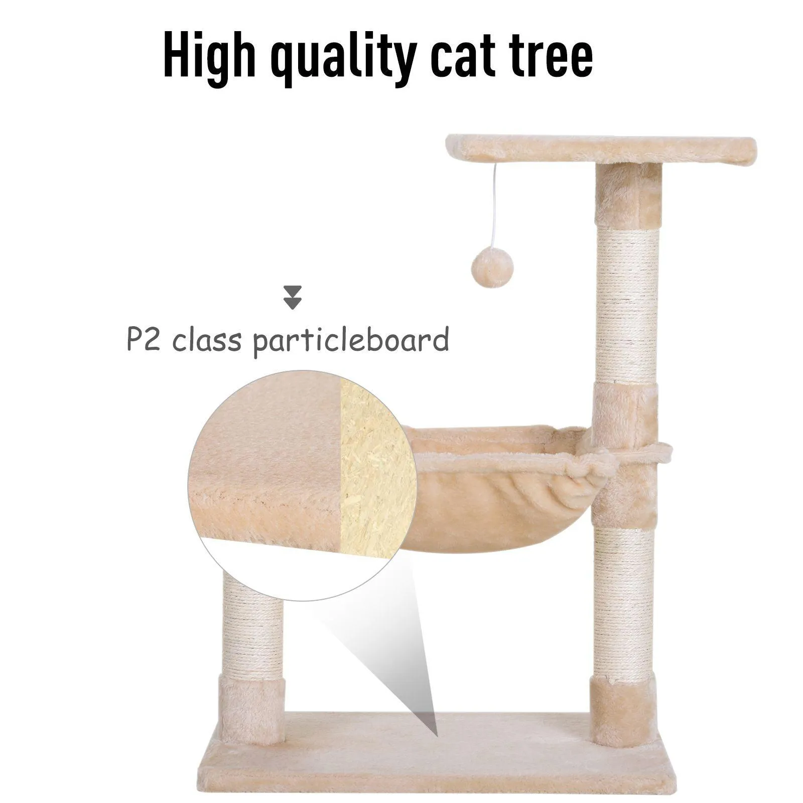 Cat Tree Hammock Bed w/ Scratching Post, 70cm - Beige