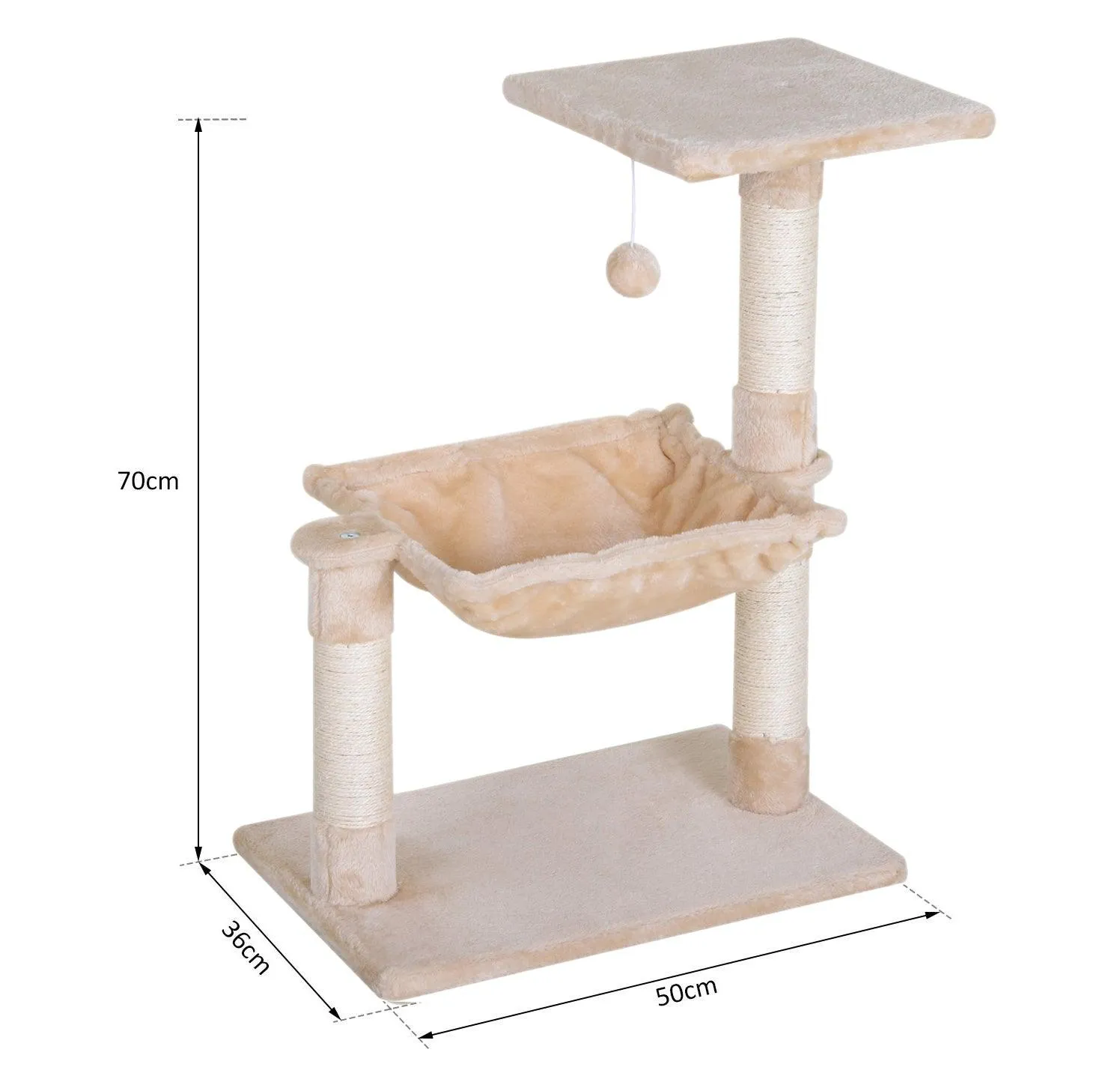 Cat Tree Hammock Bed w/ Scratching Post, 70cm - Beige