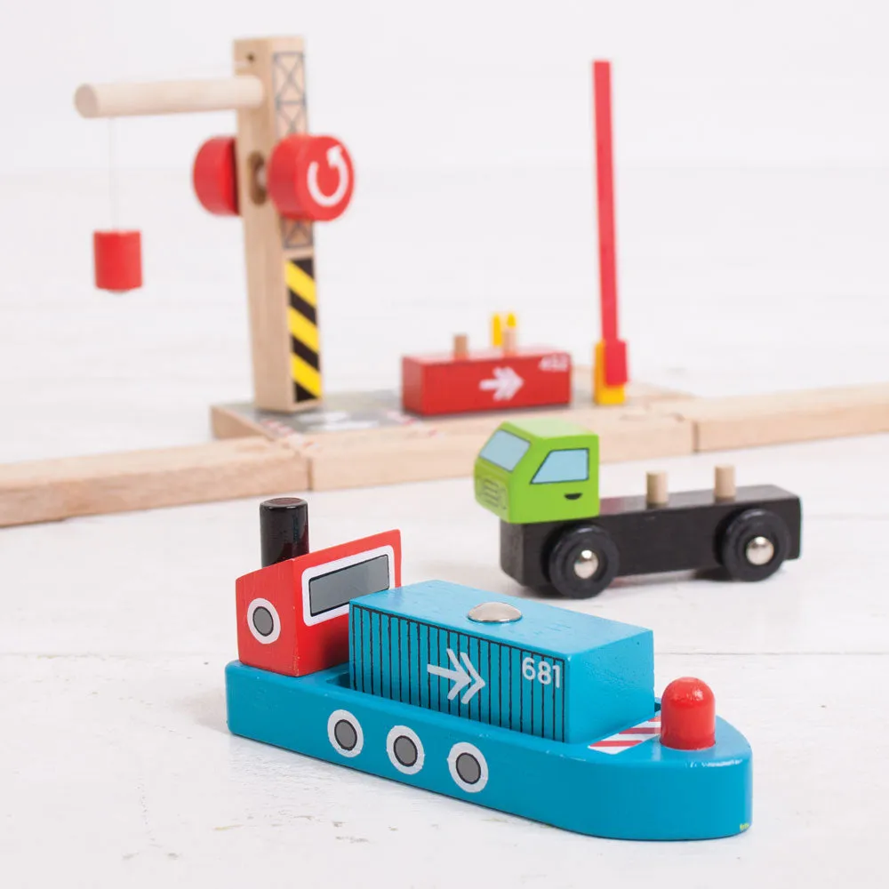 Container Shipping Yard BIGJIGS Rail Wooden - New in Box