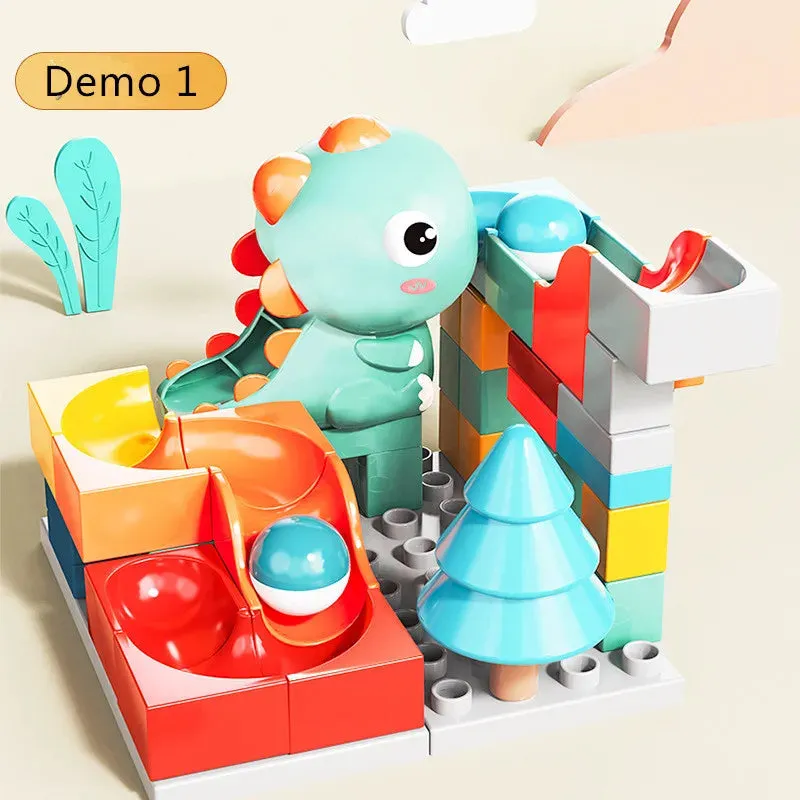 Dino Adventure Marble Run Set - 62 Piece Building Blocks for Kids