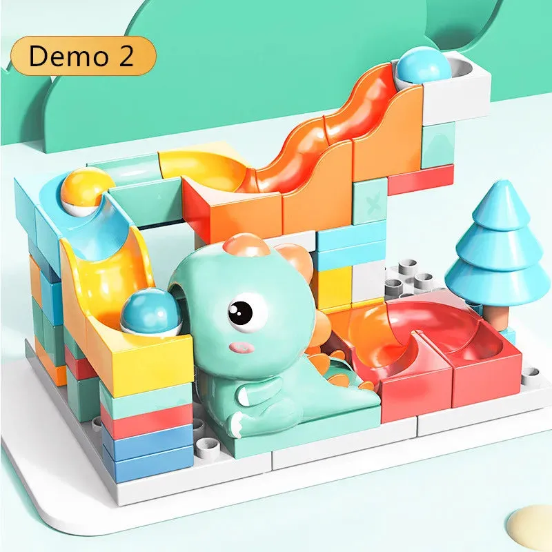 Dino Adventure Marble Run Set - 62 Piece Building Blocks for Kids