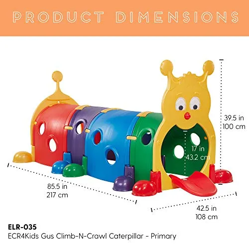 ECR4Kids ELR-035 GUS Climb-N-Crawl Caterpillar Tunnel, Indoor and Outdoor Fun Kids’ Play Structure, Expandable with Other Sets, Certified and Safe, Ready to Assemble, 7 Feet Long