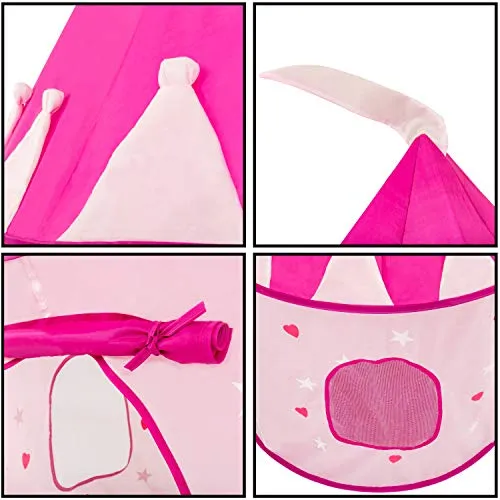 FoxPrint Princess Castle Play Tent with Glow in The Dark Stars, Conveniently Folds in to A Carrying Case, Your Kids Will Enjoy This Foldable Pop Up Pink Play Tent/House Toy for Indoor & Outdoor Use