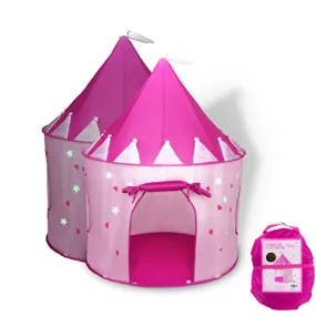 FoxPrint Princess Castle Play Tent with Glow in The Dark Stars, Conveniently Folds in to A Carrying Case, Your Kids Will Enjoy This Foldable Pop Up Pink Play Tent/House Toy for Indoor & Outdoor Use
