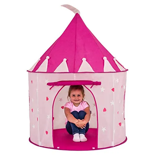 FoxPrint Princess Castle Play Tent with Glow in The Dark Stars, Conveniently Folds in to A Carrying Case, Your Kids Will Enjoy This Foldable Pop Up Pink Play Tent/House Toy for Indoor & Outdoor Use
