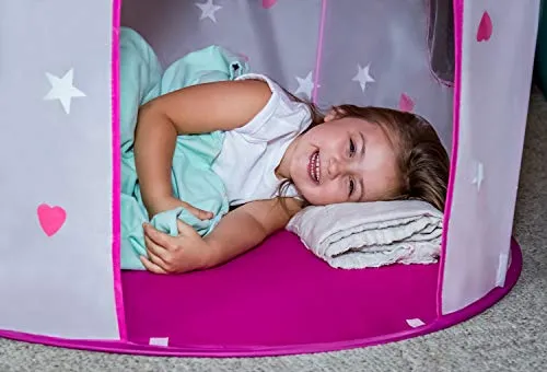 FoxPrint Princess Castle Play Tent with Glow in The Dark Stars, Conveniently Folds in to A Carrying Case, Your Kids Will Enjoy This Foldable Pop Up Pink Play Tent/House Toy for Indoor & Outdoor Use