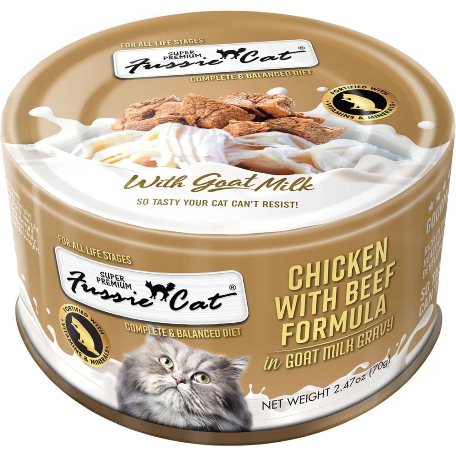 Fussie Cat Super Premium Chicken with Beef in Goats Milk Wet Cat Food, 2.47-oz