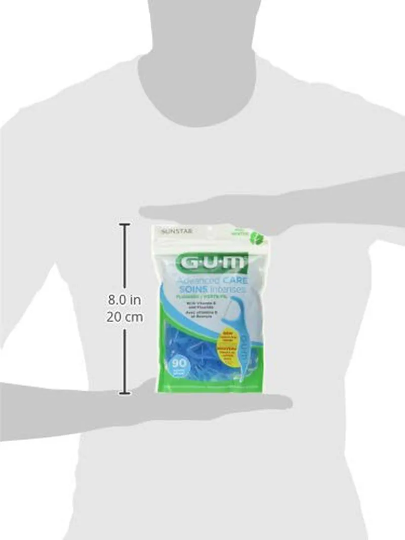 GUM - 888DF Advanced Care Flossers, Fresh Mint Dental String Floss Picks, Vitamin E & Fluoride, 90 Count