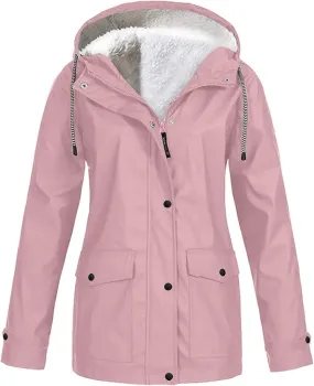 NEW Drepurja Coats for Women Winter Warm Long Sleeve Fuzzy Fleece Jackets Zip Up Hoodies Sherpa Lined Thermal Jacket, Pink Sz L Fits M/L