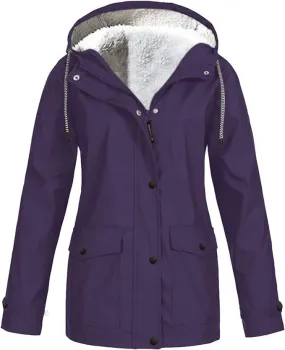 NEW Drepurja Coats for Women Winter Warm Long Sleeve Fuzzy Fleece Jackets Zip Up Hoodies Sherpa Lined Thermal Jacket, Purple, Fits XL/XXL