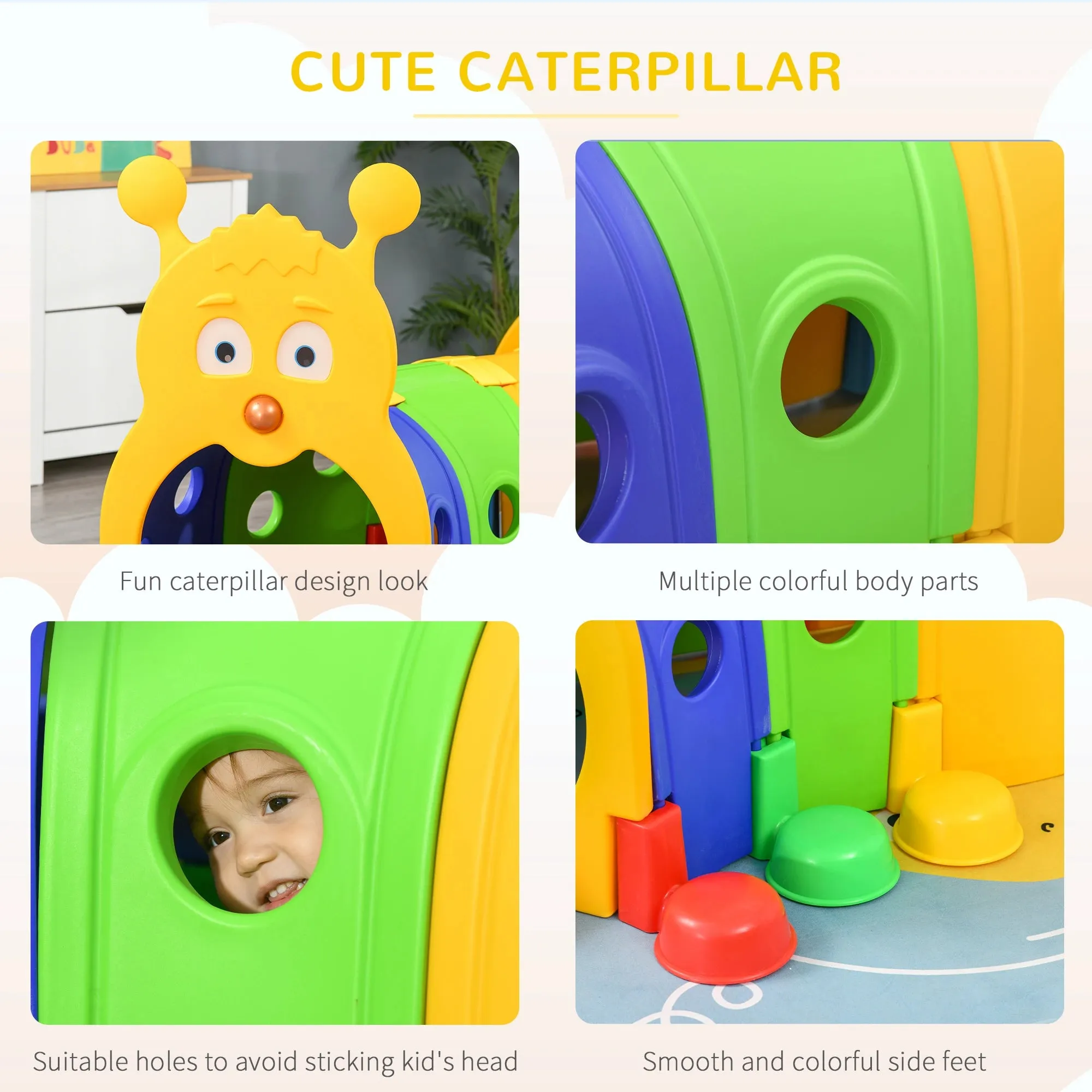 Outsunny   Caterpillar  Play Tunnel - Multicoloured