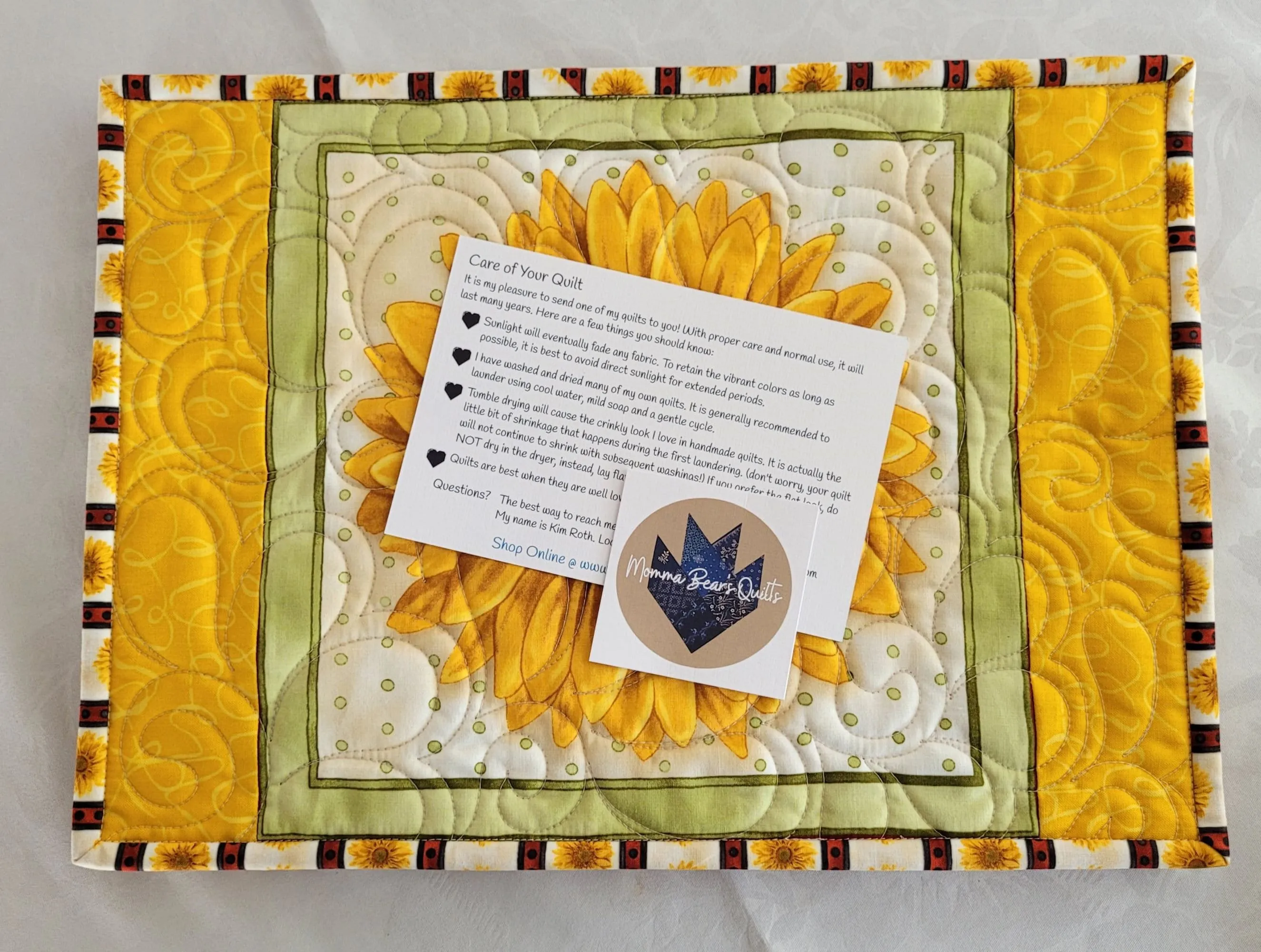 Quilted Sunflower Placemats | Breakfast & Lunch Size Table Mats | Reversible Set of 4