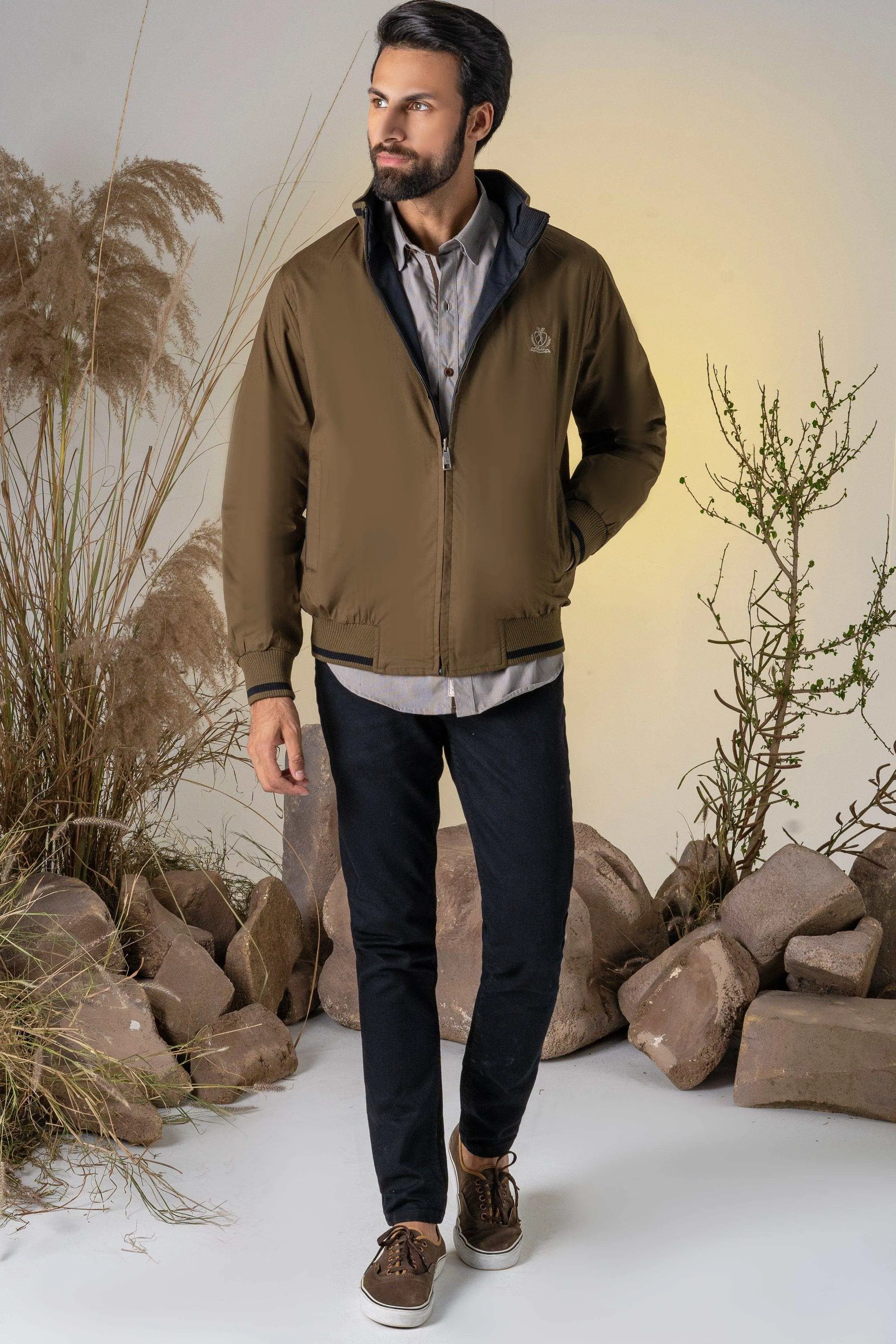 REVERSIBLE JACKET FULL SLEEVES BLACK GREEN