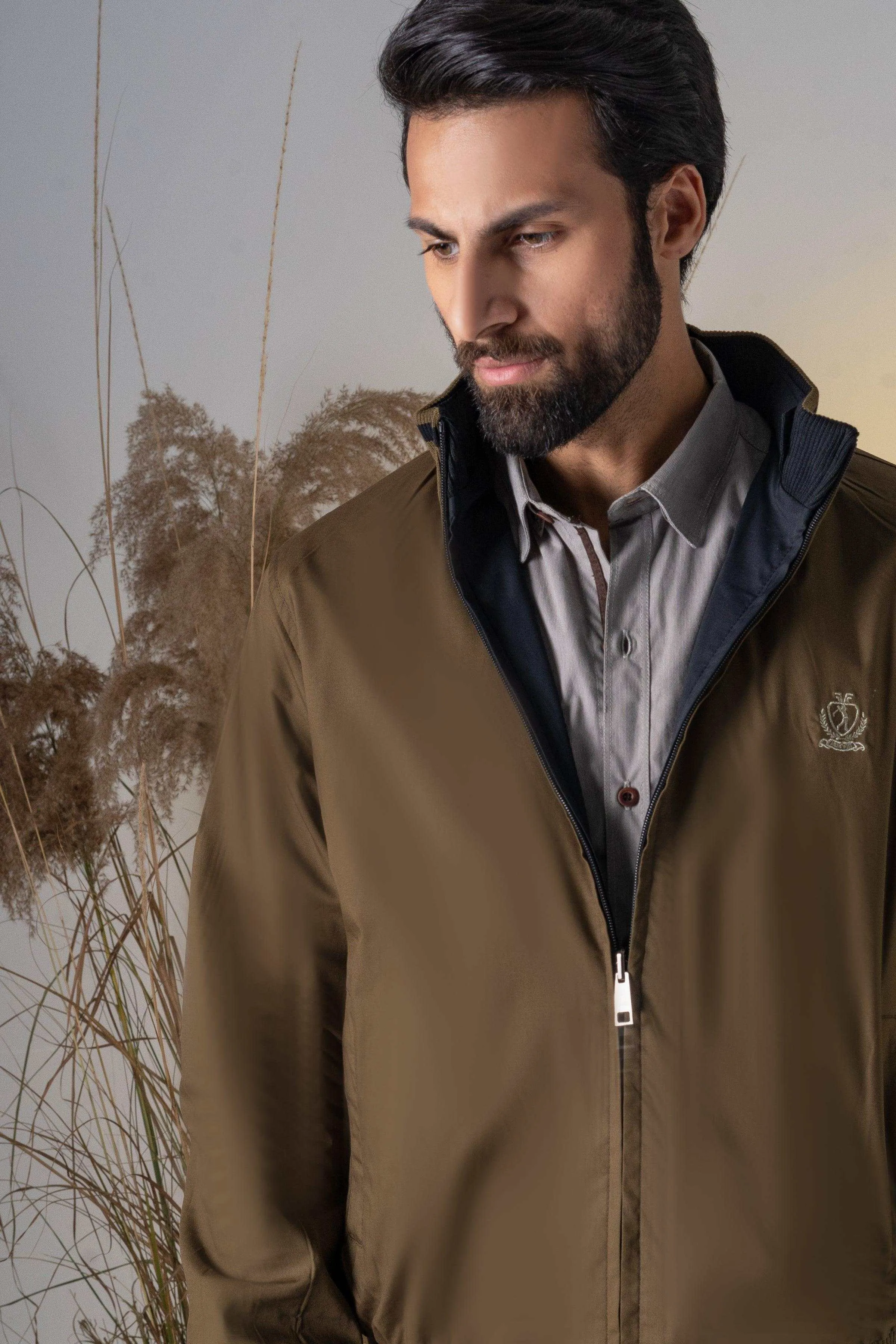 REVERSIBLE JACKET FULL SLEEVES BLACK GREEN