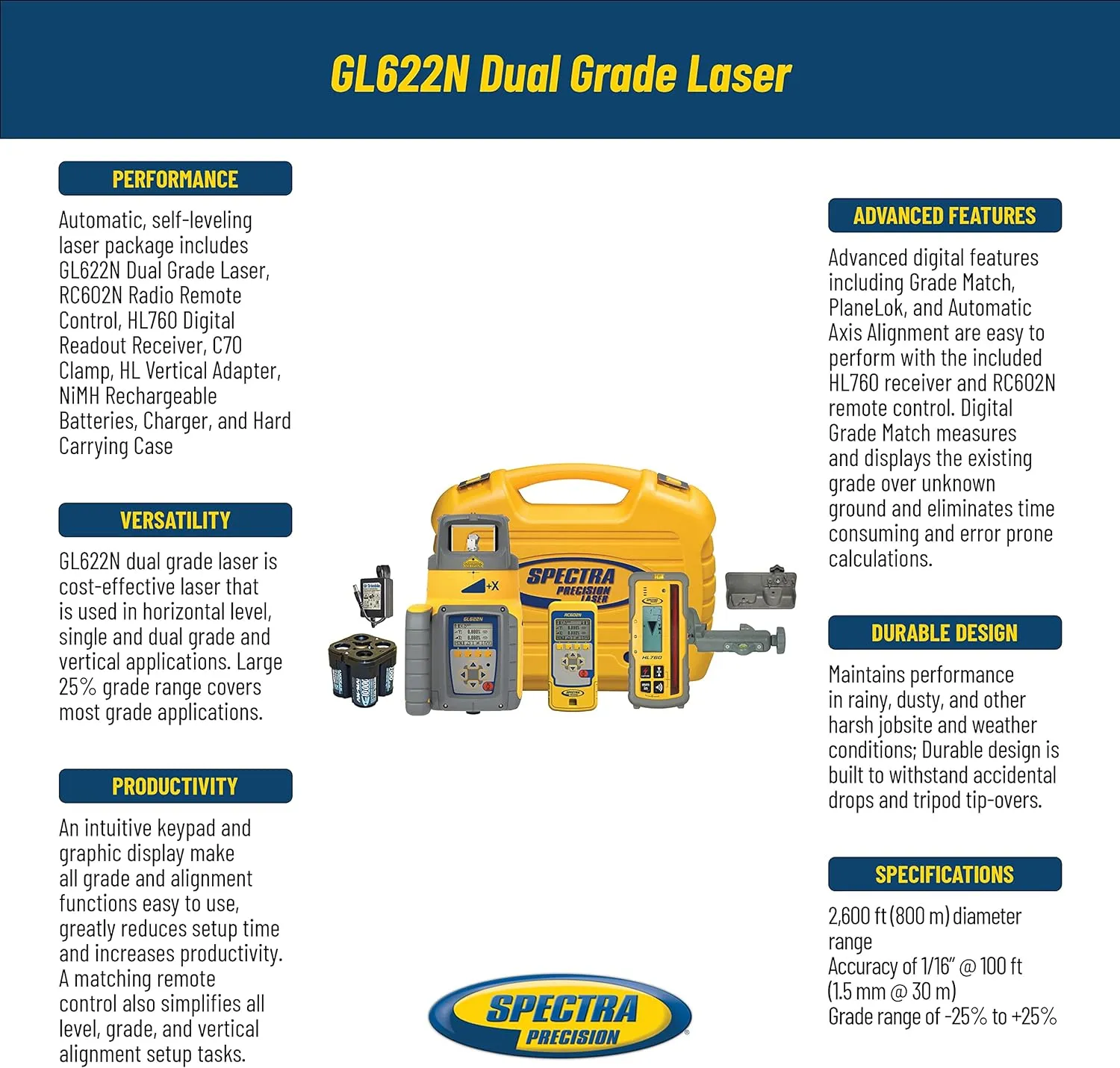 Spectra Precision GL622N Dual-Slope Grade Laser Level Kit