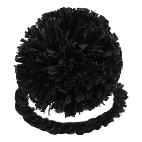 Straw Pompom Napkin Rings, Black, Set of Four