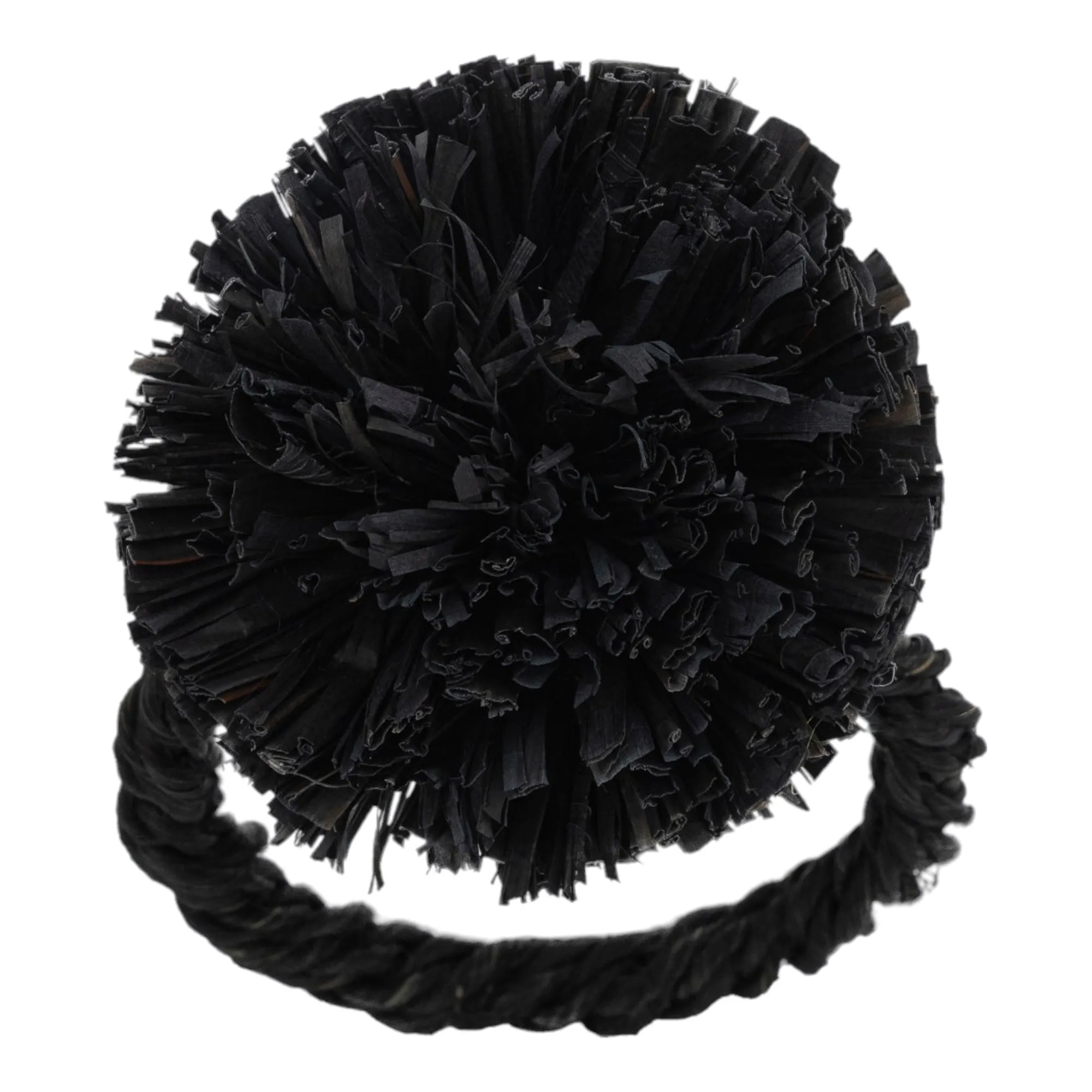 Straw Pompom Napkin Rings, Black, Set of Four